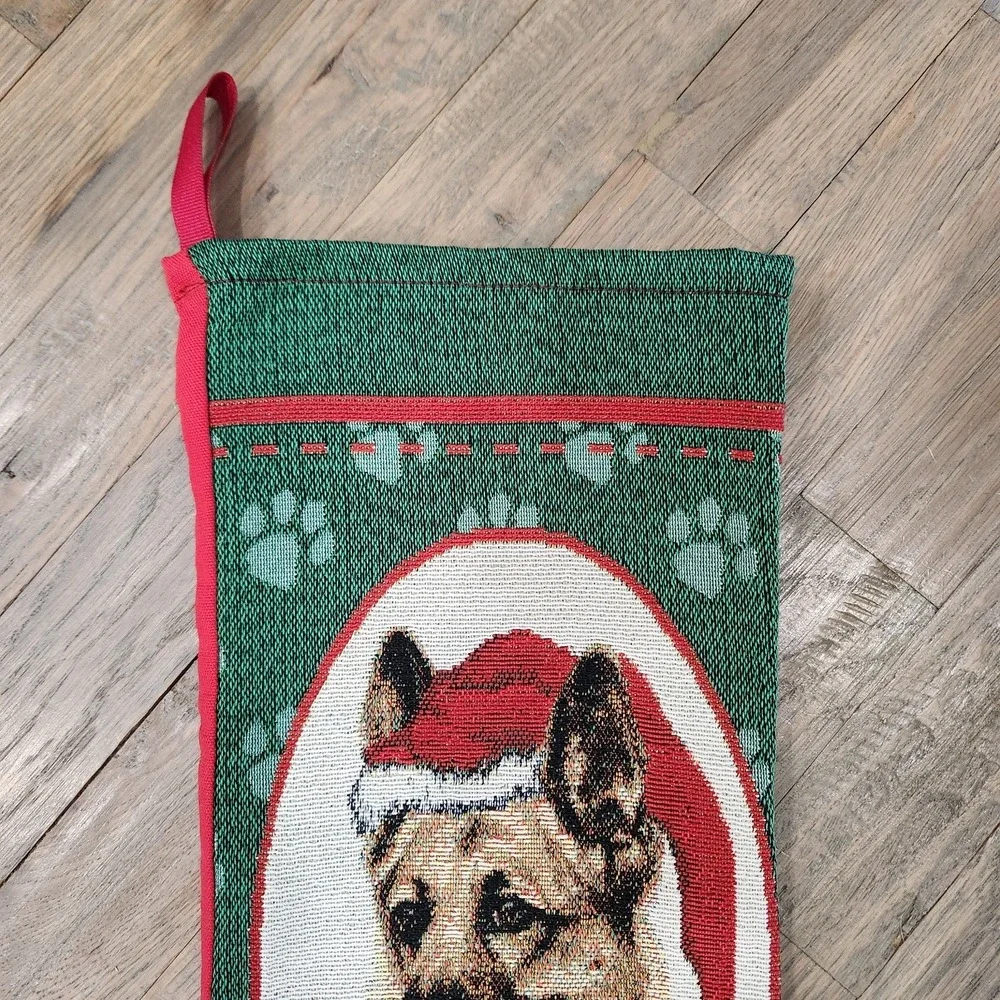 German Shepherd Dog‎ Christmas Tapestry Stocking USA Red Green Santa Hat Picken